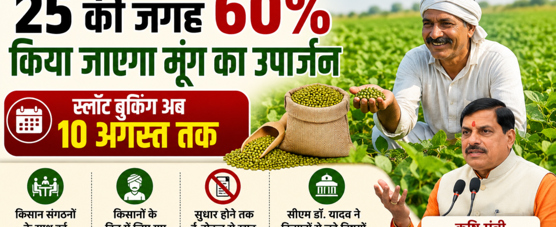 एमपी सरकार का बड़ा निर्णय, 25 की जगह 60% किया जाएगा मूंग का उपार्जन, स्लॉट बुकिंग अब 10 अगस्त तक
