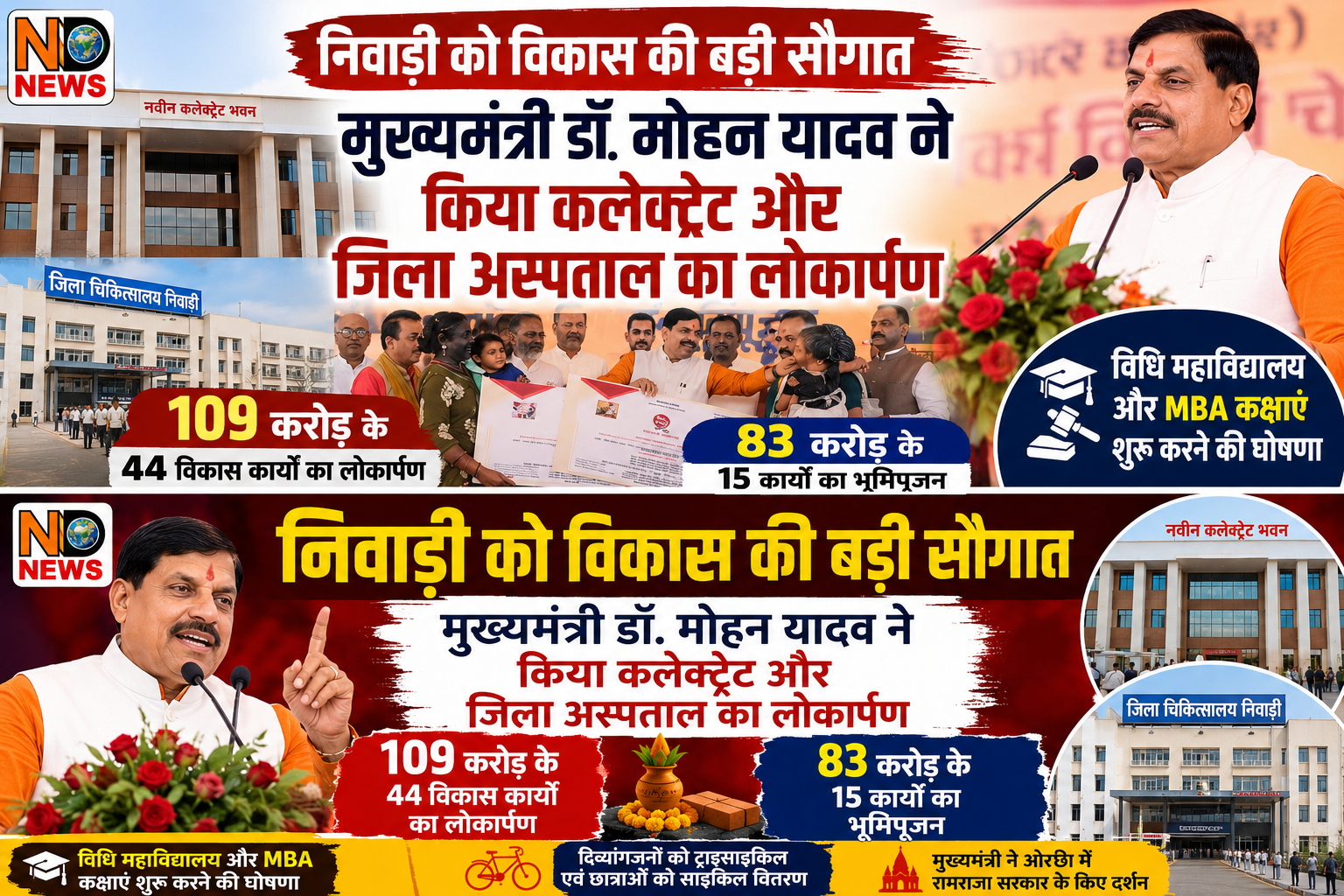 निवाड़ी को विकास की बड़ी सौगात: मुख्यमंत्री डॉ. मोहन यादव ने नए कलेक्ट्रेट और जिला अस्पताल का किया लोकार्पण