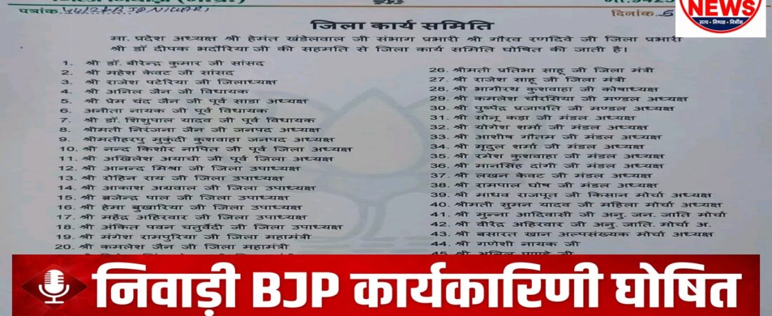 निवाड़ी भाजपा की नई जिला कार्यकारिणी पर उठे सवाल, गहोई वैश्य समाज की अनदेखी को लेकर बढ़ी नाराजगीसमाचार