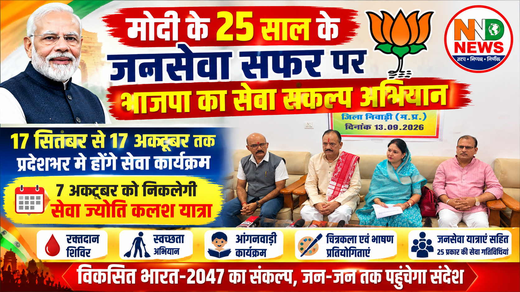 17 सितंबर से 17 अक्टूबर तक चलेगा भाजपा का सेवा संकल्प अभियान